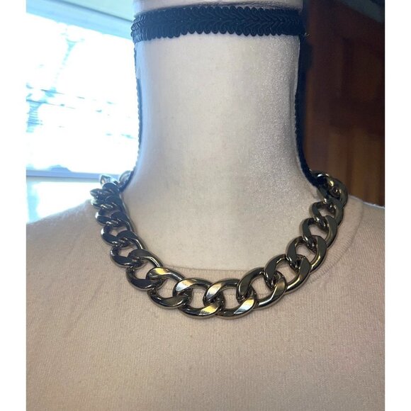 Graziano Silver-tone Large Link Designer Statement Necklace --18" - Picture 1 of 12